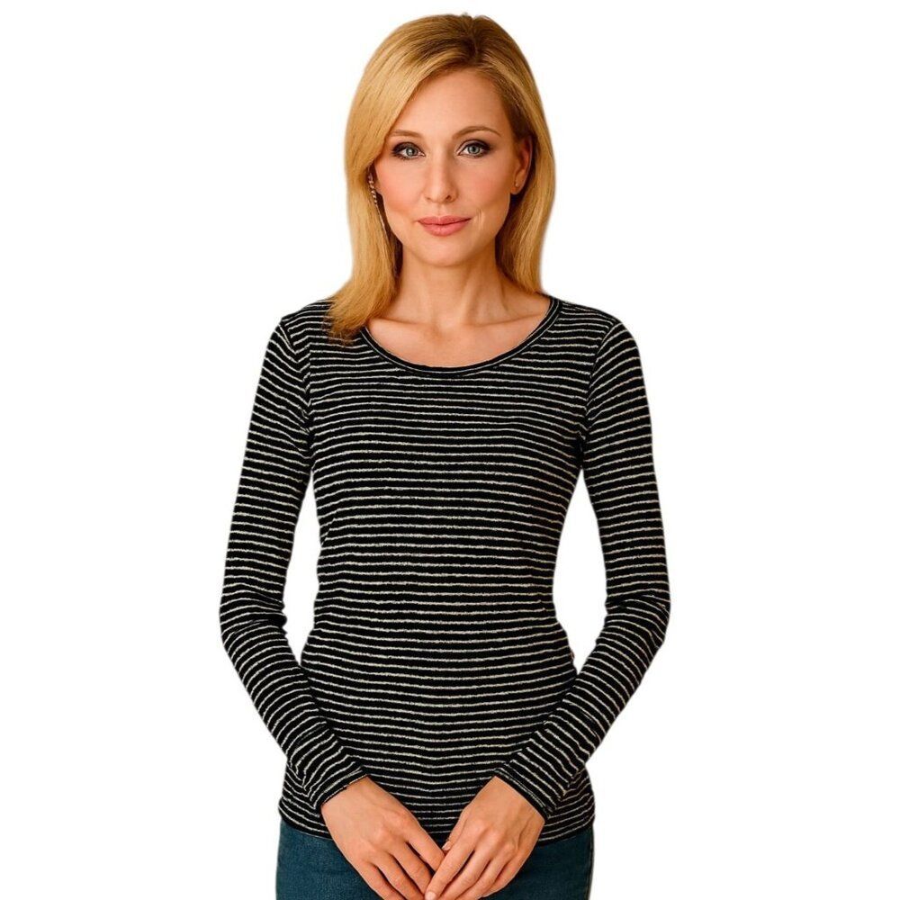 Forever 21 Top Shirt Black White Stripe Long Sleeve Burnout WOMEN'S WOMAN Small